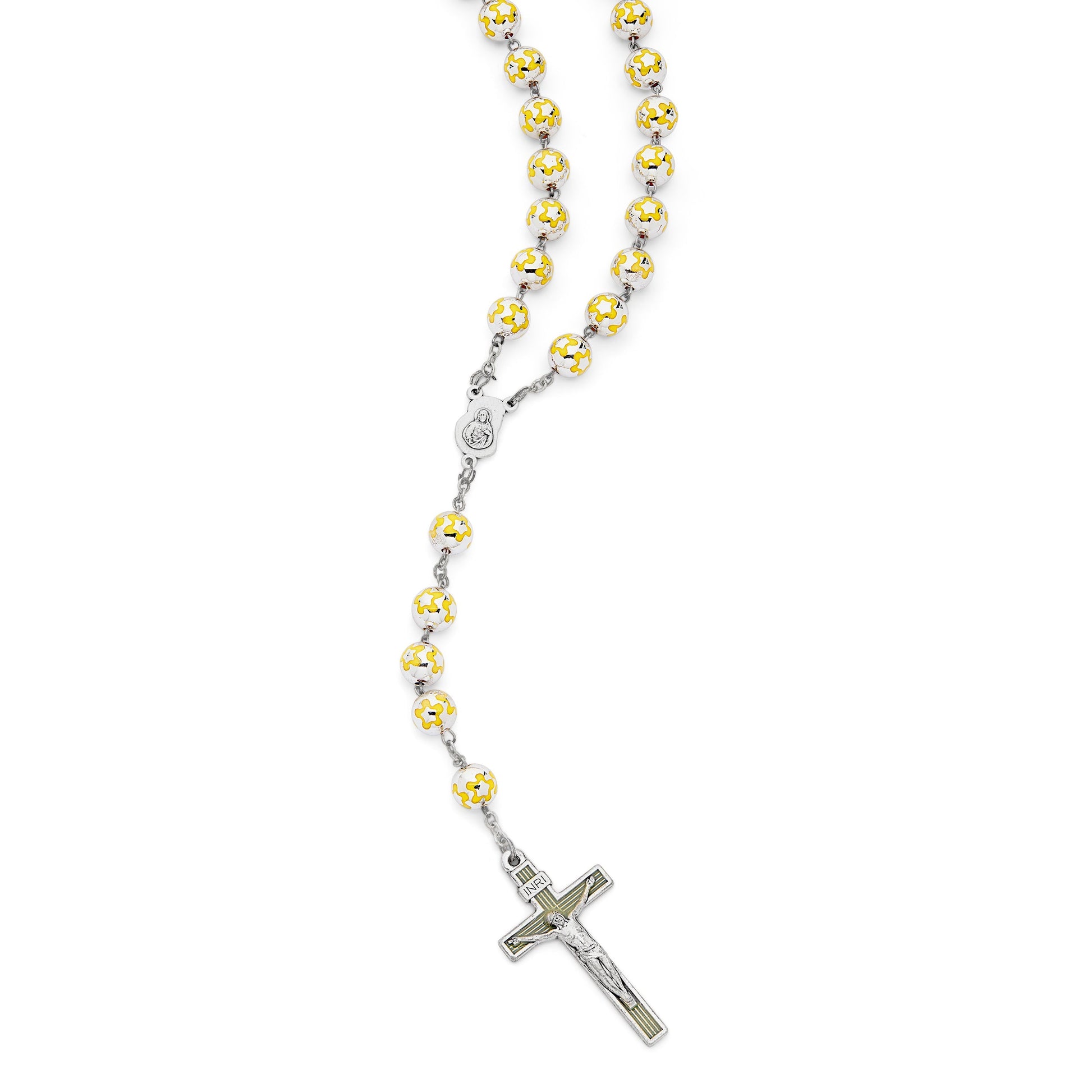 MONDO CATTOLICO Prayer Beads Sacred Heart of Jesus Rosary with Yellow Roses Beads