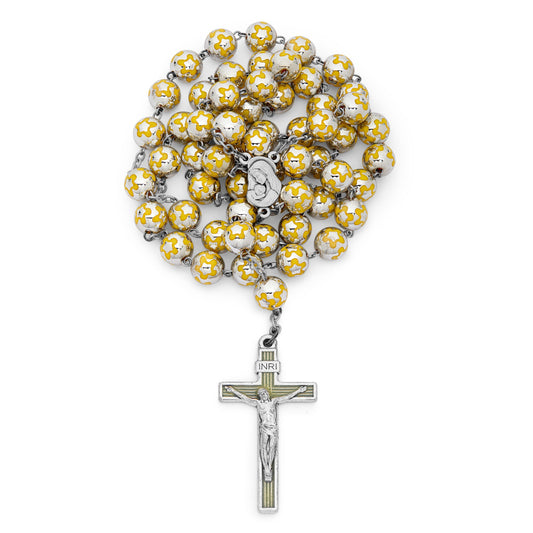 MONDO CATTOLICO Prayer Beads Sacred Heart of Jesus Rosary with Yellow Roses Beads