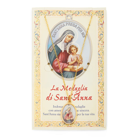 MONDO CATTOLICO Saint Anne Holy Card and Medal with the Chain