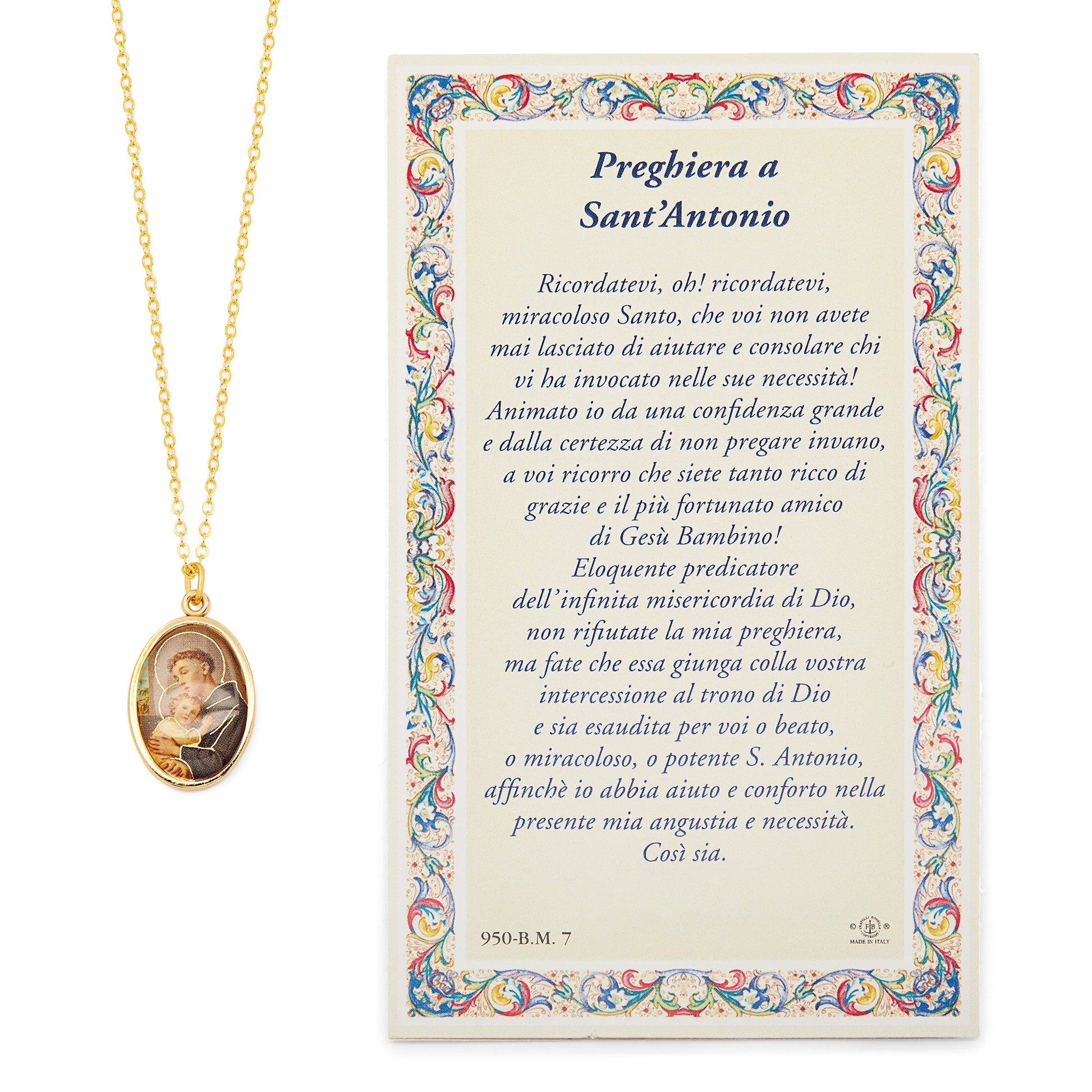 MONDO CATTOLICO Saint Anthony  Holy Card and Medal with the Chain