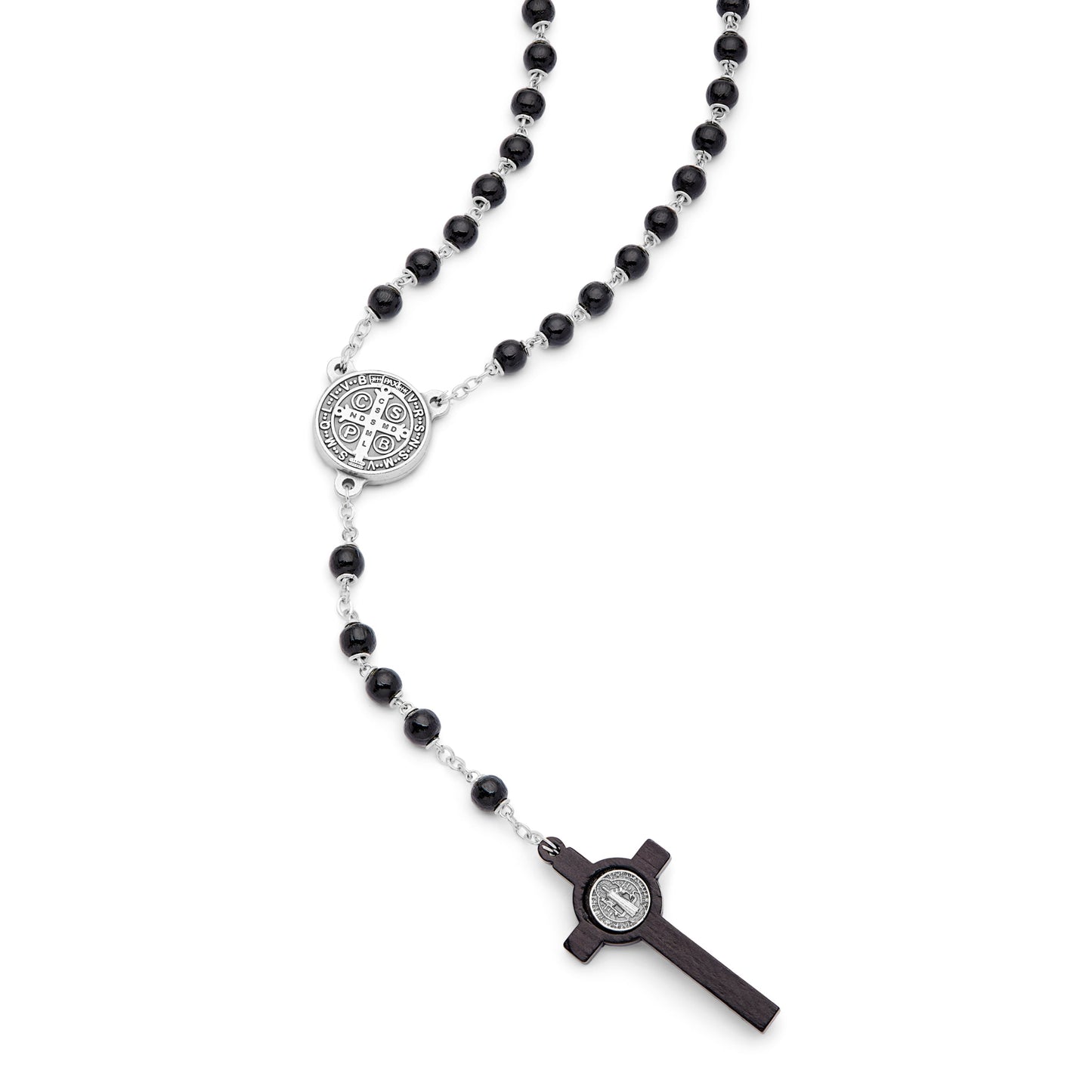 MONDO CATTOLICO Prayer Beads 49 cm (19.29 in) / 6 mm (0.23 in) Saint Benedict Black Wooden Rosary