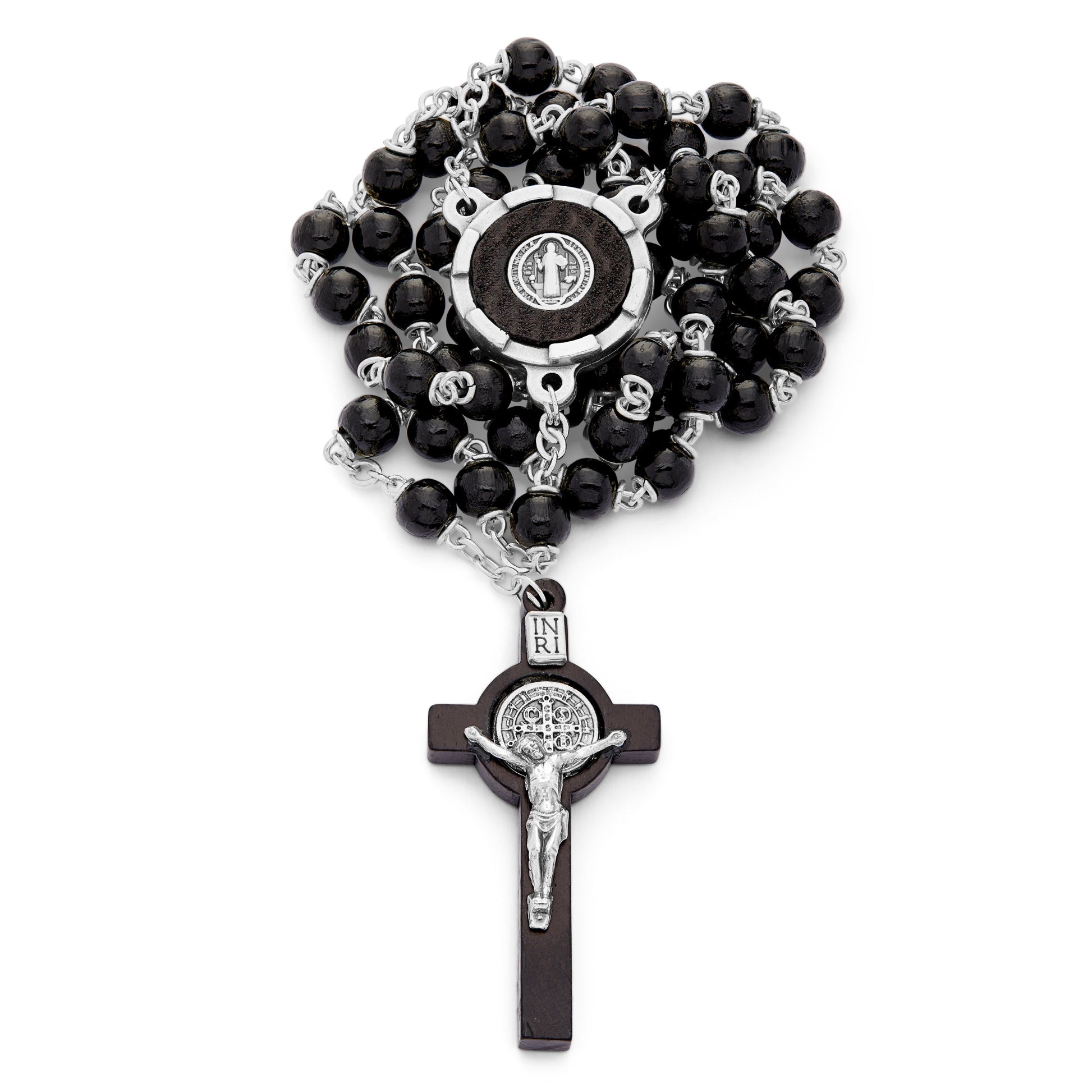 MONDO CATTOLICO Prayer Beads 49 cm (19.29 in) / 6 mm (0.23 in) Saint Benedict Black Wooden Rosary