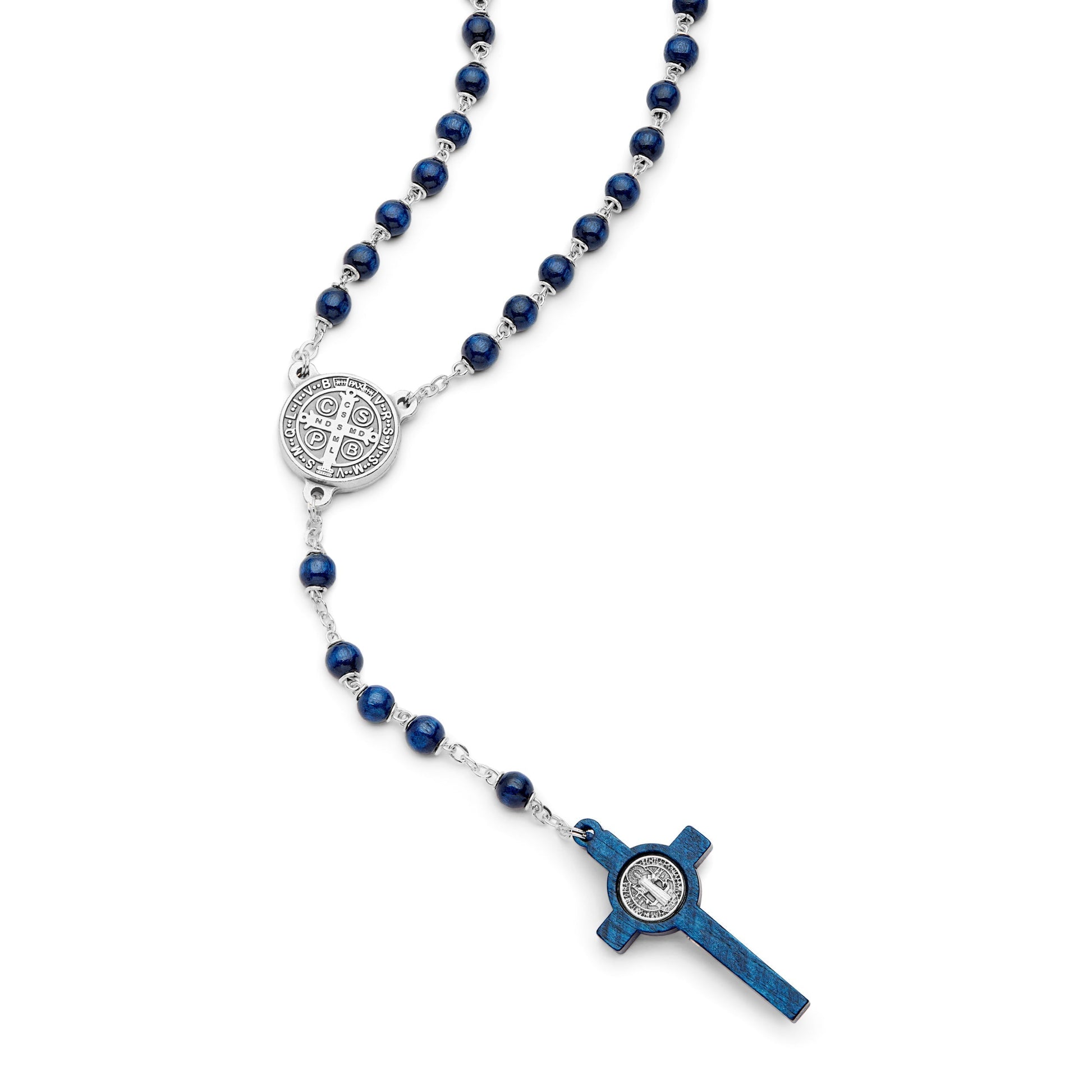 MONDO CATTOLICO Prayer Beads 49 cm (19.29 in) / 6 mm (0.23 in) Saint Benedict Blue Wooden Rosary