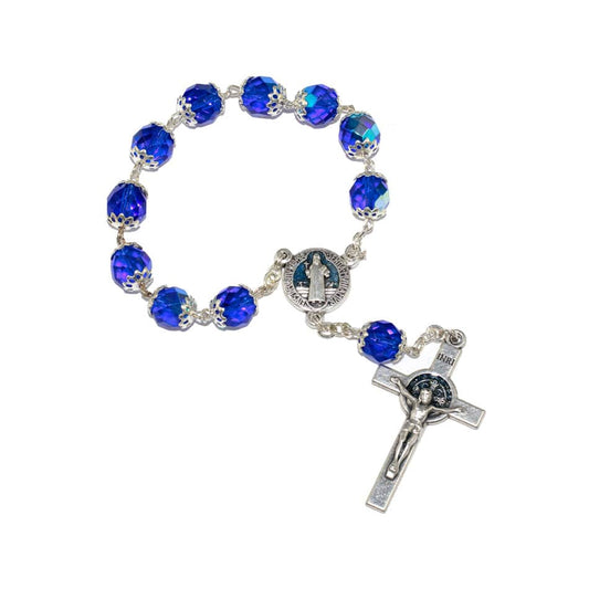 MONDO CATTOLICO Prayer Beads Saint Benedict Decade Rosary in Half Crystal