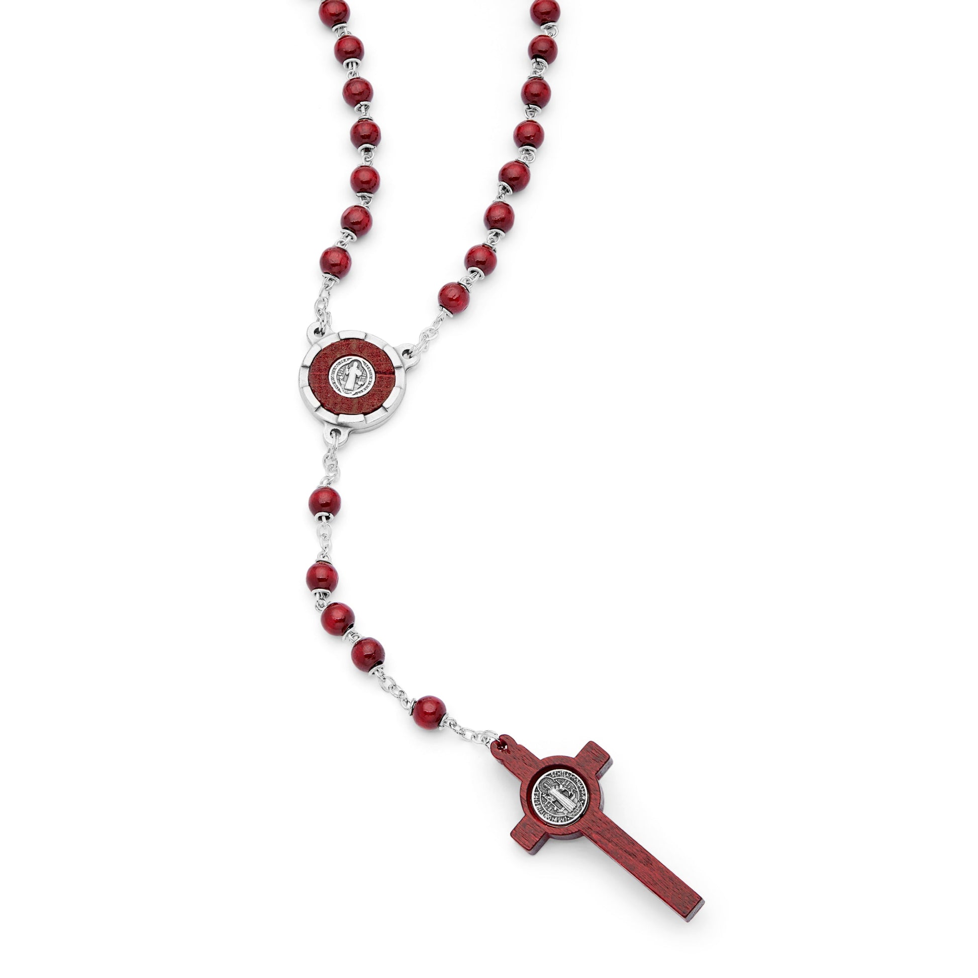 MONDO CATTOLICO Prayer Beads 49 cm (19.29 in) / 6 mm (0.23 in) Saint Benedict Red Wooden Rosary