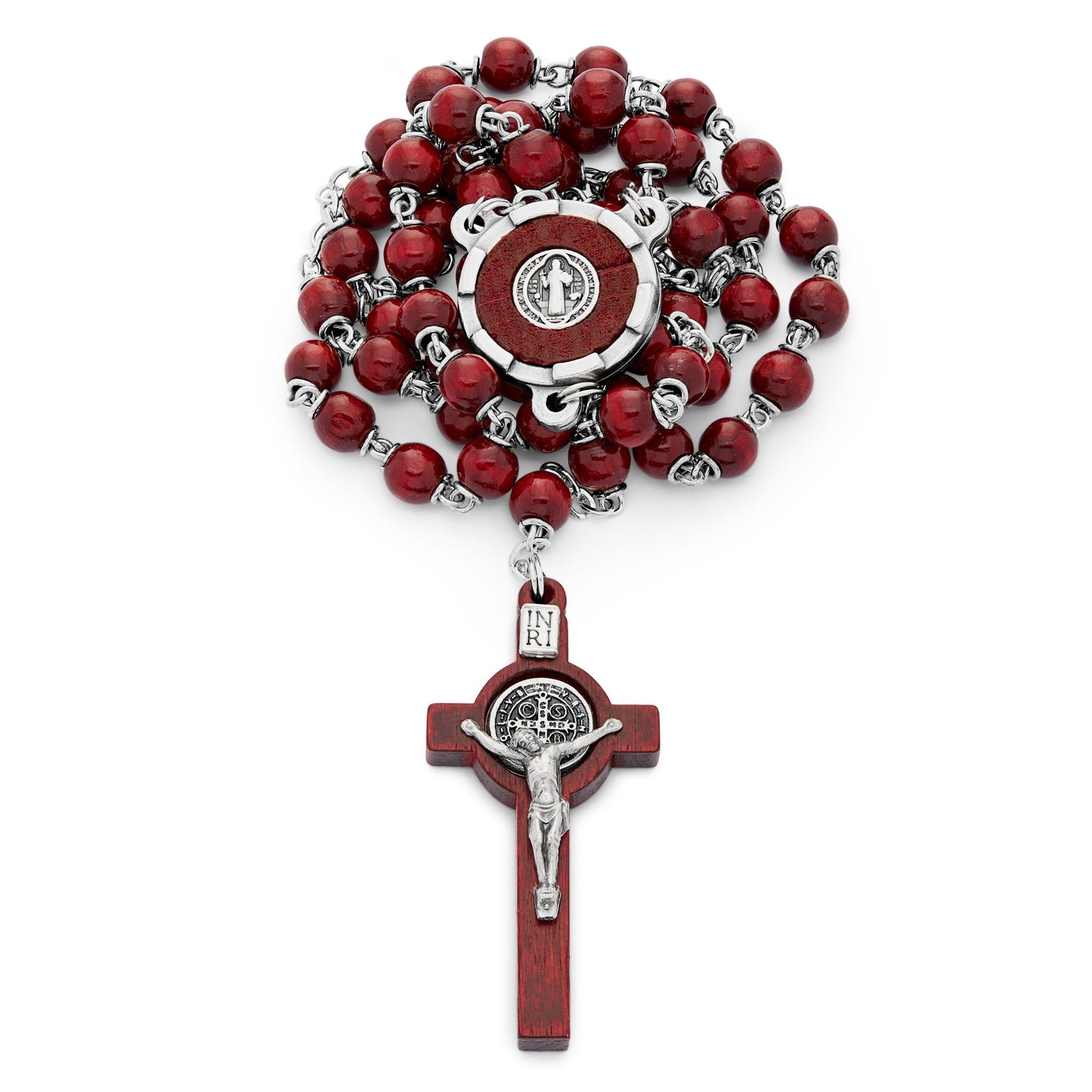 MONDO CATTOLICO Prayer Beads 49 cm (19.29 in) / 6 mm (0.23 in) Saint Benedict Red Wooden Rosary