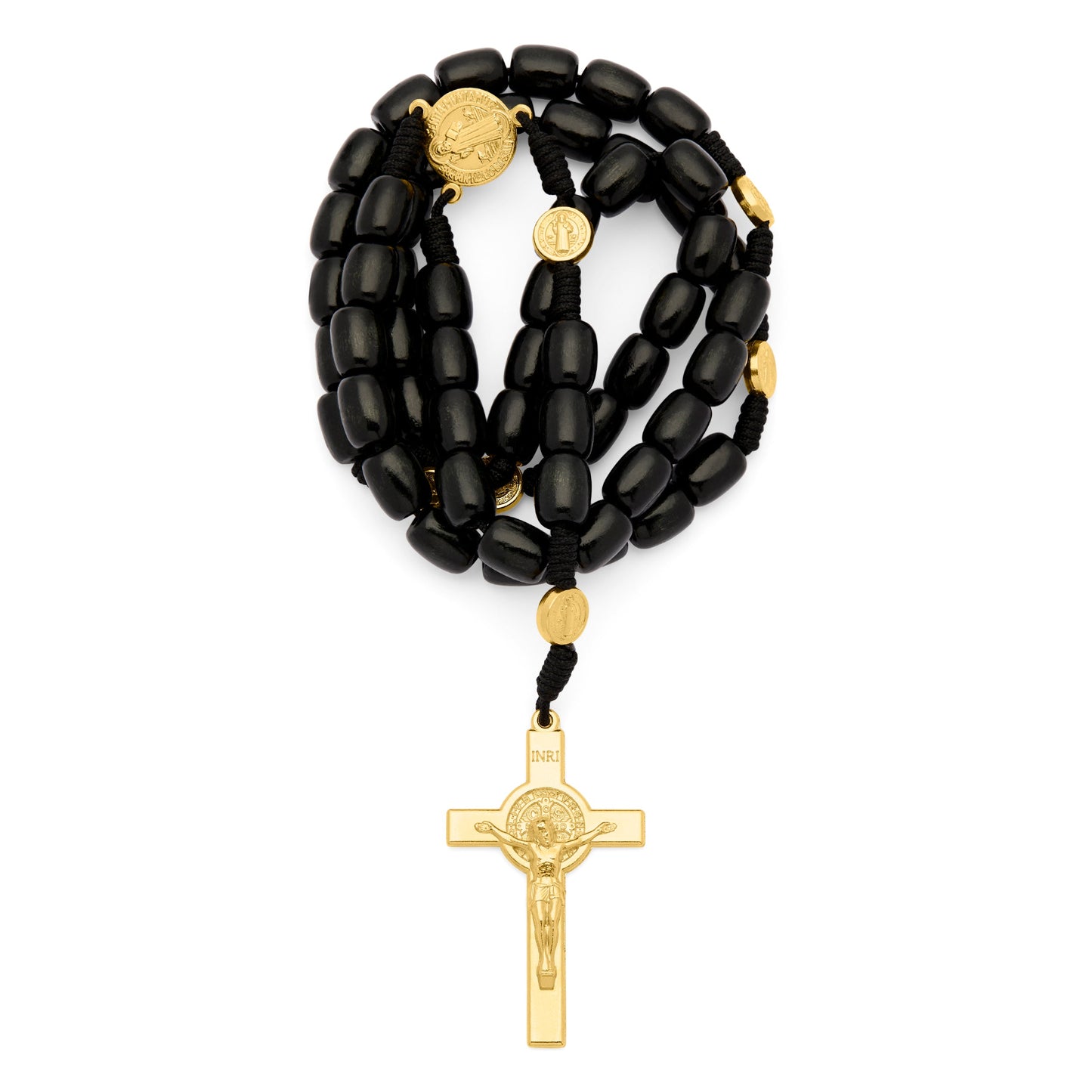 MONDO CATTOLICO ROMA Rosary 52 cm (20.47 in) / 70 cm (27.56 in) / 8x10 mm (0.31x0.39 in) Saint Benedict Rosary in Black Wood with Gold-Tone Metal Crucifix