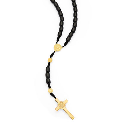 MONDO CATTOLICO ROMA Rosary 52 cm (20.47 in) / 70 cm (27.56 in) / 8x10 mm (0.31x0.39 in) Saint Benedict Rosary in Black Wood with Gold-Tone Metal Crucifix