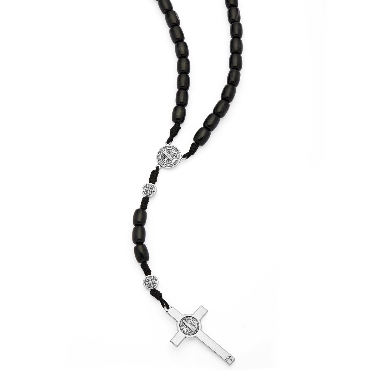 MONDO CATTOLICO ROMA Rosary 52 cm (20.47 in) / 70 cm (27.56 in) / 8x10 mm (0.31x0.39 in) Saint Benedict Rosary in Black Wood with Metal Crucifix