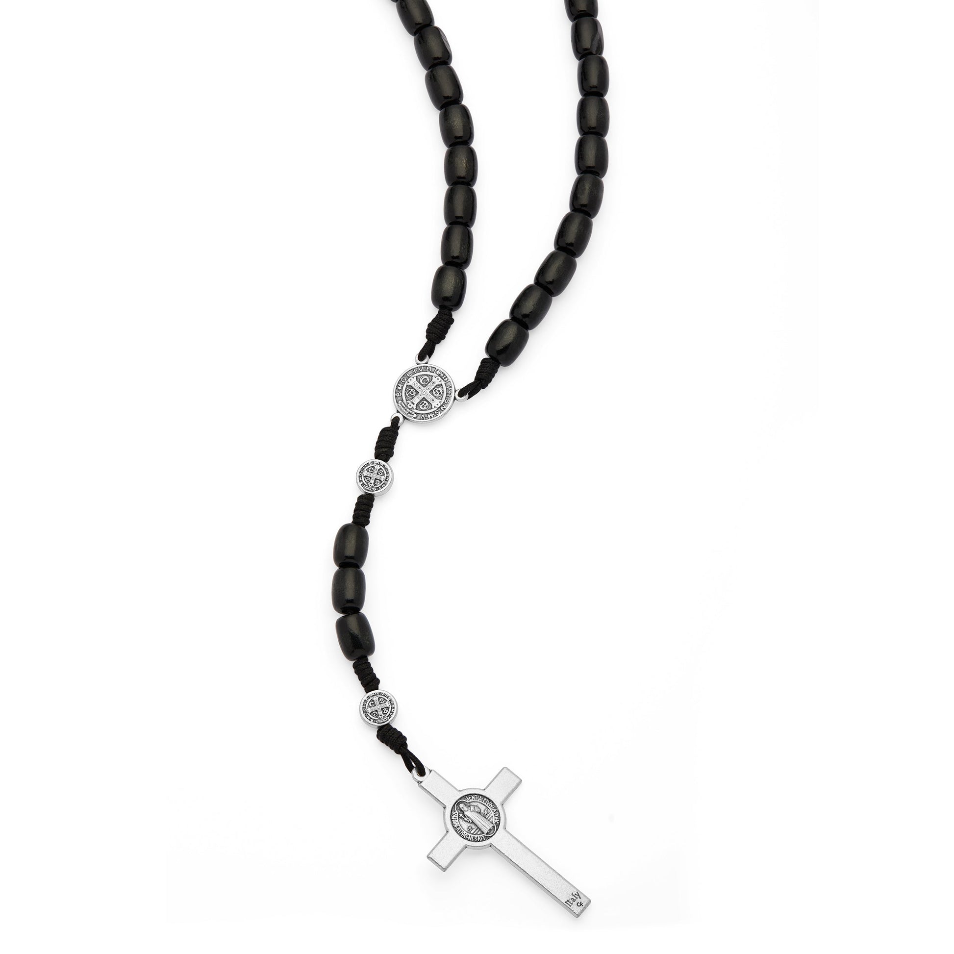 MONDO CATTOLICO ROMA Rosary 52 cm (20.47 in) / 70 cm (27.56 in) / 8x10 mm (0.31x0.39 in) Saint Benedict Rosary in Black Wood with Metal Crucifix