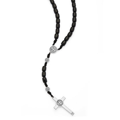 MONDO CATTOLICO ROMA Rosary 52 cm (20.47 in) / 70 cm (27.56 in) / 8x10 mm (0.31x0.39 in) Saint Benedict Rosary in Black Wood with Metal Crucifix