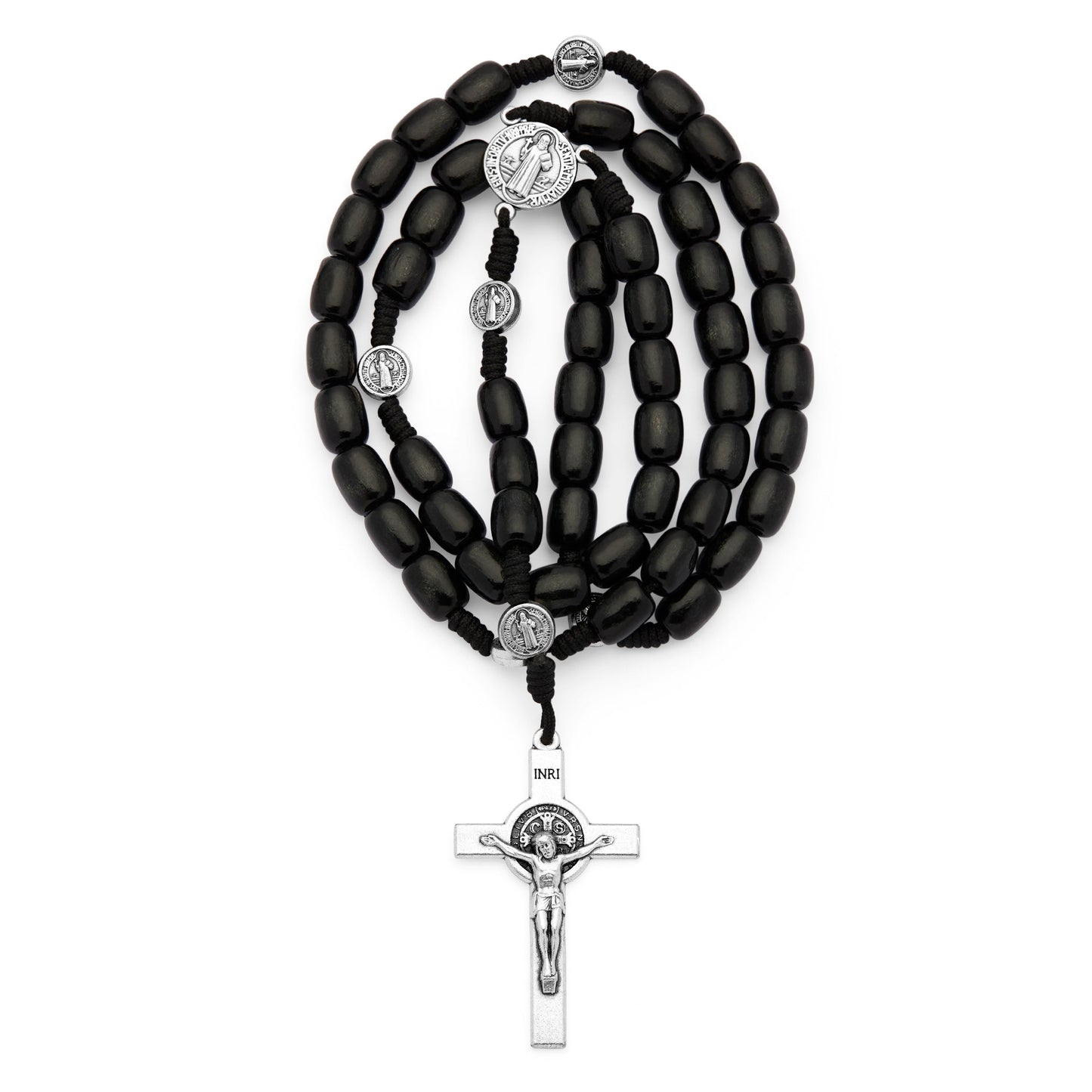 MONDO CATTOLICO ROMA Rosary 52 cm (20.47 in) / 70 cm (27.56 in) / 8x10 mm (0.31x0.39 in) Saint Benedict Rosary in Black Wood with Metal Crucifix