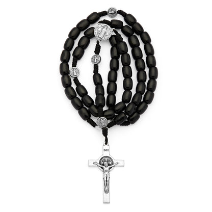 MONDO CATTOLICO ROMA Rosary 52 cm (20.47 in) / 70 cm (27.56 in) / 8x10 mm (0.31x0.39 in) Saint Benedict Rosary in Black Wood with Metal Crucifix