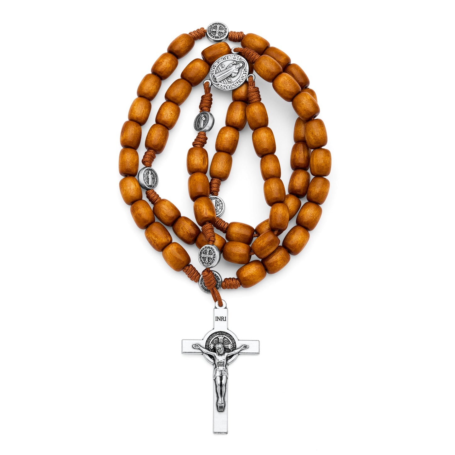 MONDO CATTOLICO ROMA Rosary 52 cm (20.47 in) / 70 cm (27.56 in) / 8x10 mm (0.31x0.39 in) Saint Benedict Rosary in Brown Wood with Metal Crucifix
