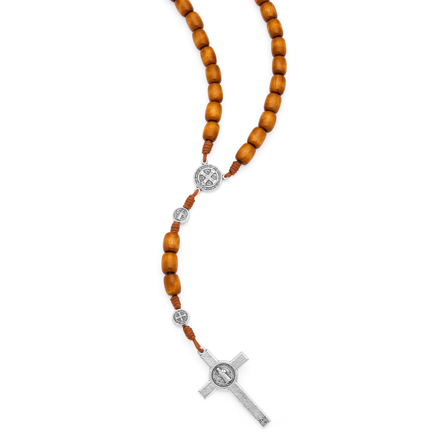 MONDO CATTOLICO ROMA Rosary 52 cm (20.47 in) / 70 cm (27.56 in) / 8x10 mm (0.31x0.39 in) Saint Benedict Rosary in Brown Wood with Metal Crucifix