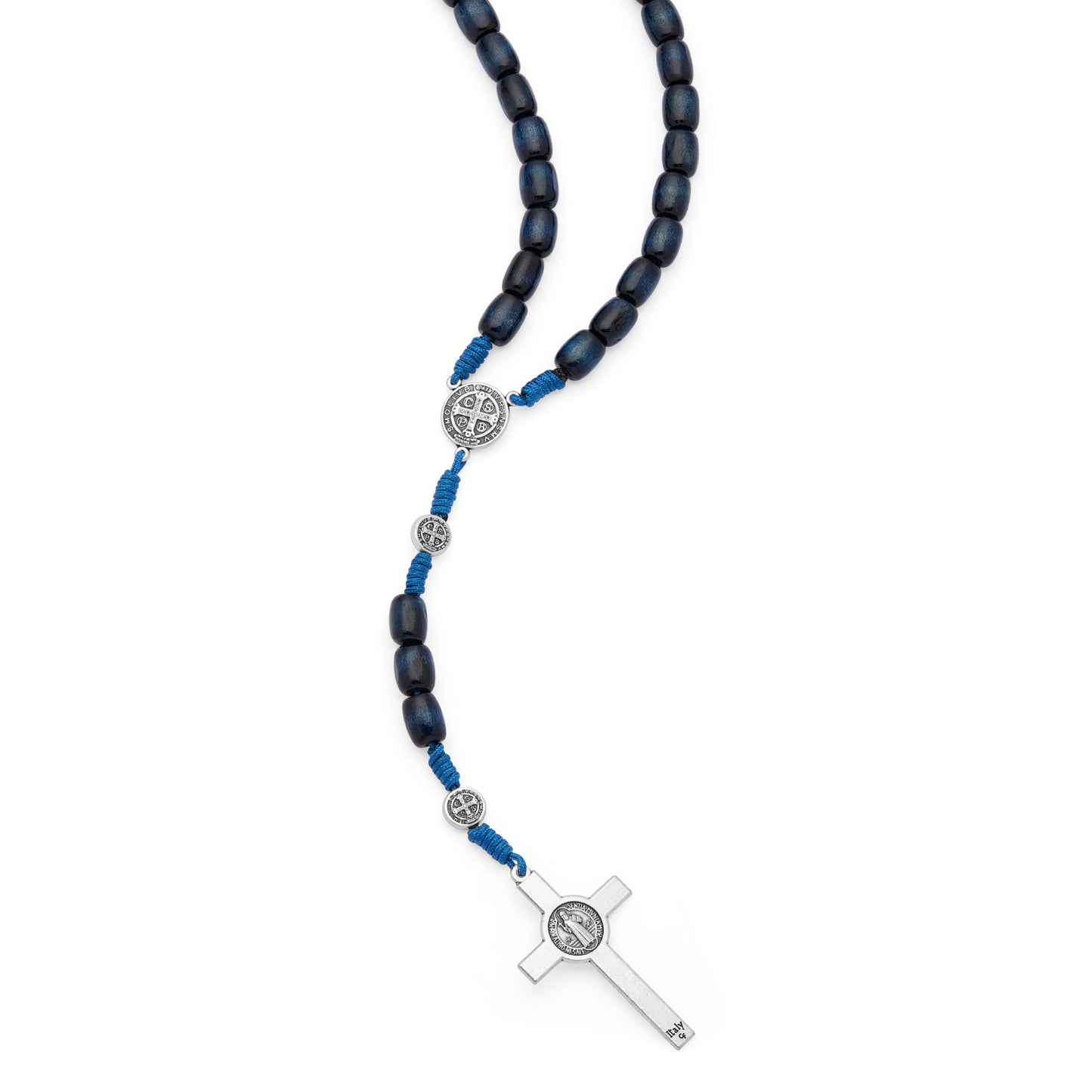 MONDO CATTOLICO ROMA Rosary 52 cm (20.47 in) / 70 cm (27.56 in) / 8x10 mm (0.31x0.39 in) Saint Benedict Rosary in Dark Blue Wood with Metal Crucifix
