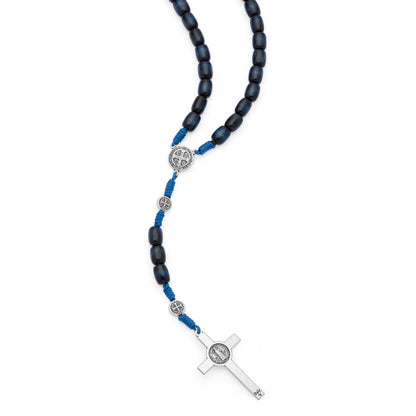 MONDO CATTOLICO ROMA Rosary 52 cm (20.47 in) / 70 cm (27.56 in) / 8x10 mm (0.31x0.39 in) Saint Benedict Rosary in Dark Blue Wood with Metal Crucifix