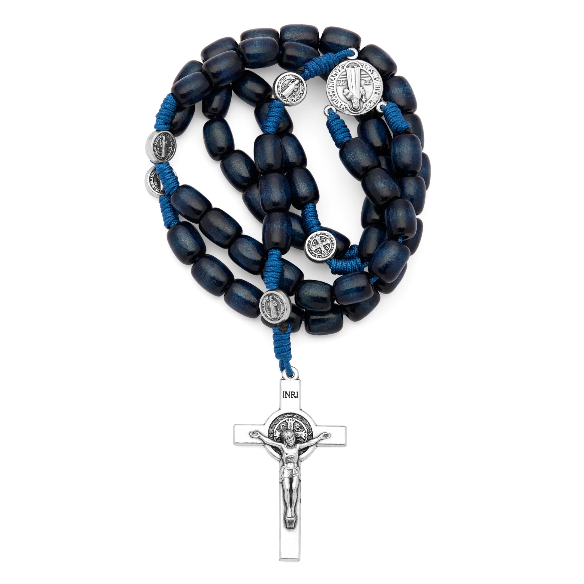 MONDO CATTOLICO ROMA Rosary 52 cm (20.47 in) / 70 cm (27.56 in) / 8x10 mm (0.31x0.39 in) Saint Benedict Rosary in Dark Blue Wood with Metal Crucifix