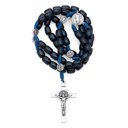 MONDO CATTOLICO ROMA Rosary 52 cm (20.47 in) / 70 cm (27.56 in) / 8x10 mm (0.31x0.39 in) Saint Benedict Rosary in Dark Blue Wood with Metal Crucifix