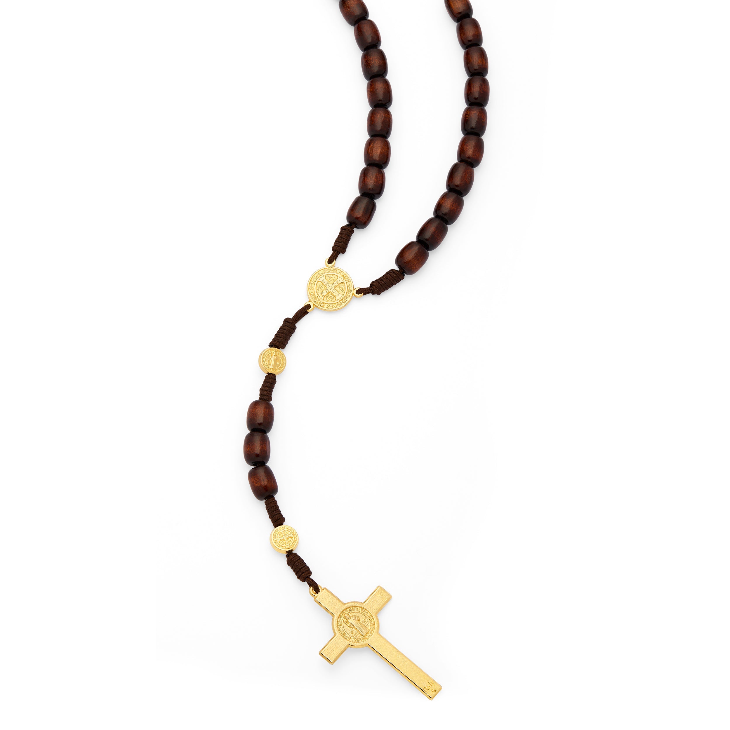 Saint Benedict Rosary in Dark Brown Wood with Gold-Tone Metal