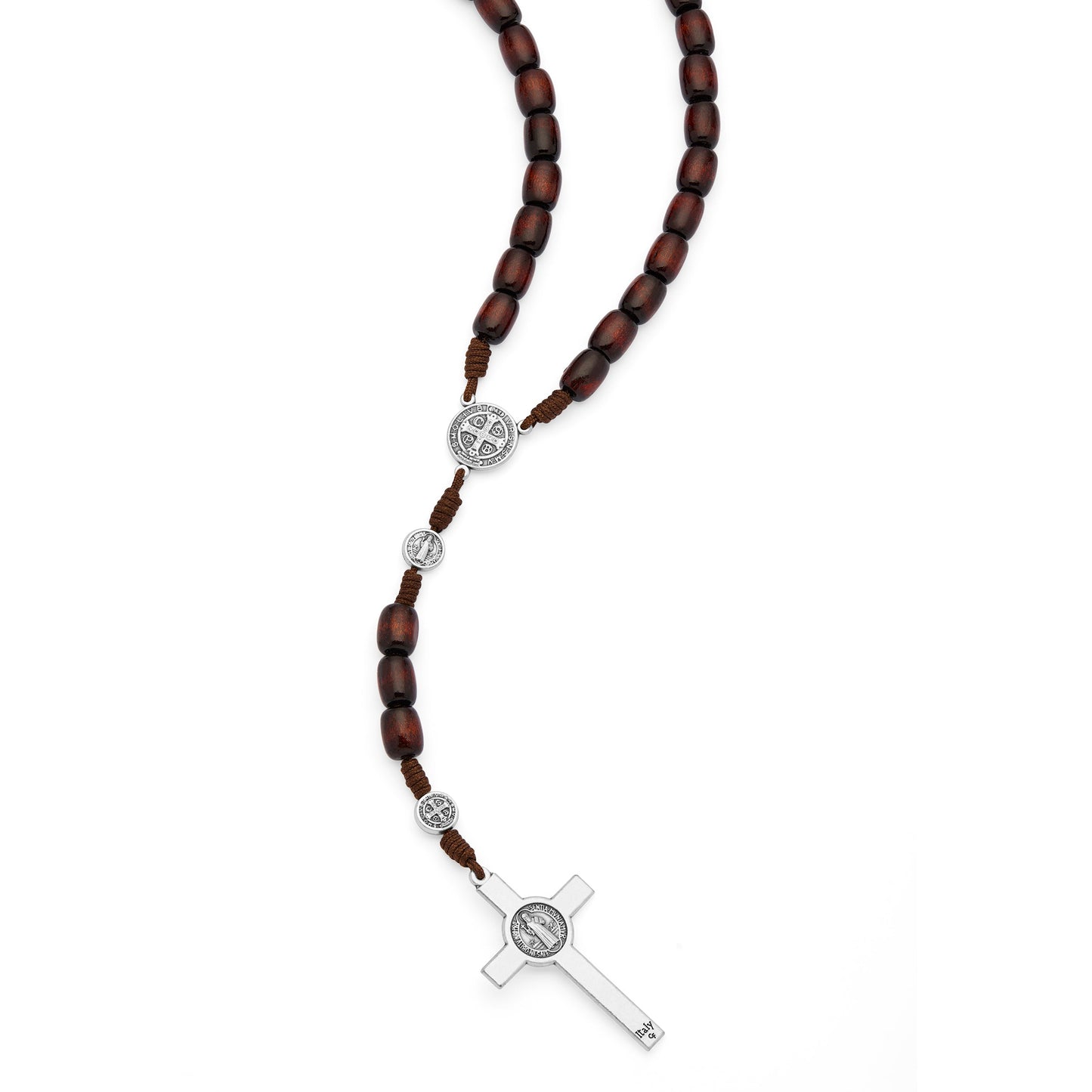 MONDO CATTOLICO ROMA Rosary 52 cm (20.47 in) / 70 cm (27.56 in) / 8x10 mm (0.31x0.39 in) Saint Benedict Rosary in Dark Brown Wood with Metal Crucifix
