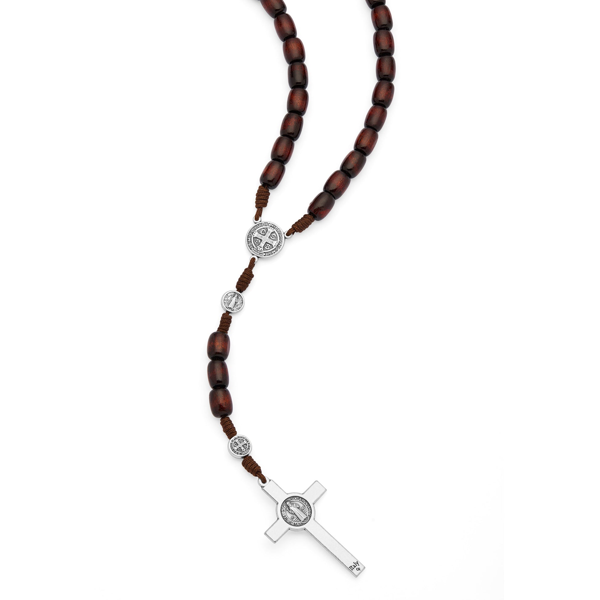 MONDO CATTOLICO ROMA Rosary 52 cm (20.47 in) / 70 cm (27.56 in) / 8x10 mm (0.31x0.39 in) Saint Benedict Rosary in Dark Brown Wood with Metal Crucifix