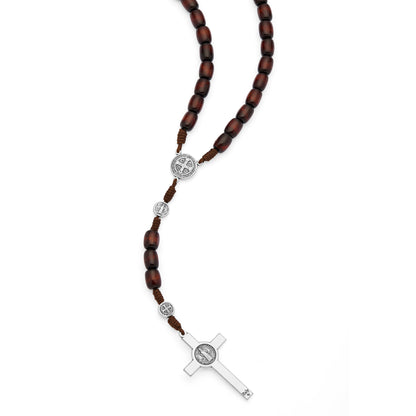 MONDO CATTOLICO ROMA Rosary 52 cm (20.47 in) / 70 cm (27.56 in) / 8x10 mm (0.31x0.39 in) Saint Benedict Rosary in Dark Brown Wood with Metal Crucifix