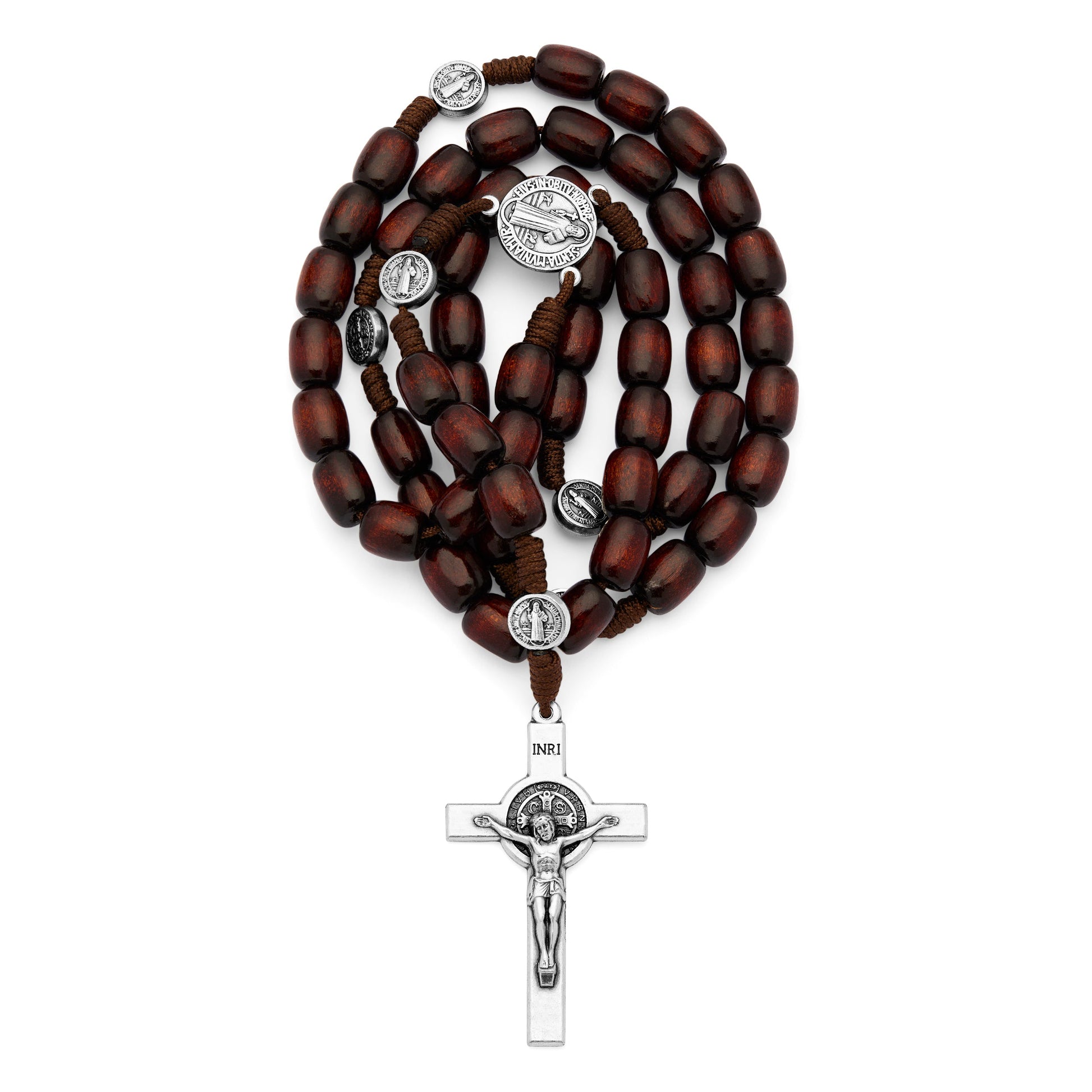 MONDO CATTOLICO ROMA Rosary 52 cm (20.47 in) / 70 cm (27.56 in) / 8x10 mm (0.31x0.39 in) Saint Benedict Rosary in Dark Brown Wood with Metal Crucifix