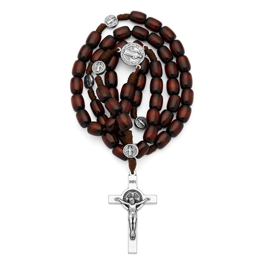 MONDO CATTOLICO ROMA Rosary 52 cm (20.47 in) / 70 cm (27.56 in) / 8x10 mm (0.31x0.39 in) Saint Benedict Rosary in Dark Brown Wood with Metal Crucifix