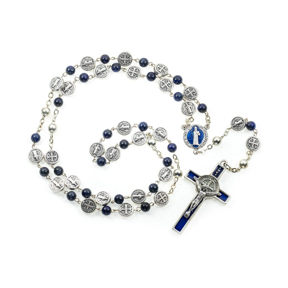 MONDO CATTOLICO Prayer Beads Saint Benedict Rosary in Lapis