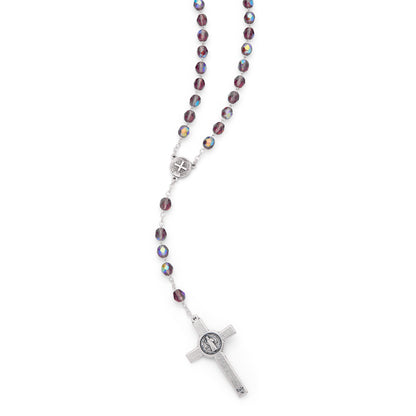 MONDO CATTOLICO ROMA Prayer Beads 50 cm (19.69 in) / 70 cm (27.56 in) / 8 mm (0.31 in) Saint Benedict Rosary in Purple Glass