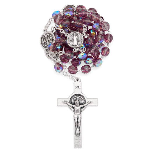 MONDO CATTOLICO ROMA Prayer Beads 50 cm (19.69 in) / 70 cm (27.56 in) / 8 mm (0.31 in) Saint Benedict Rosary in Purple Glass