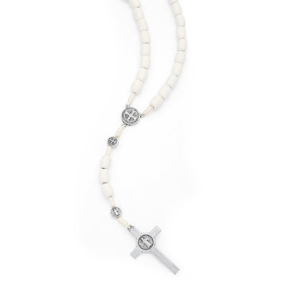 MONDO CATTOLICO ROMA Rosary 52 cm (20.47 in) / 70 cm (27.56 in) / 8x10 mm (0.31x0.39 in) Saint Benedict Rosary in White Wood with Metal Crucifix