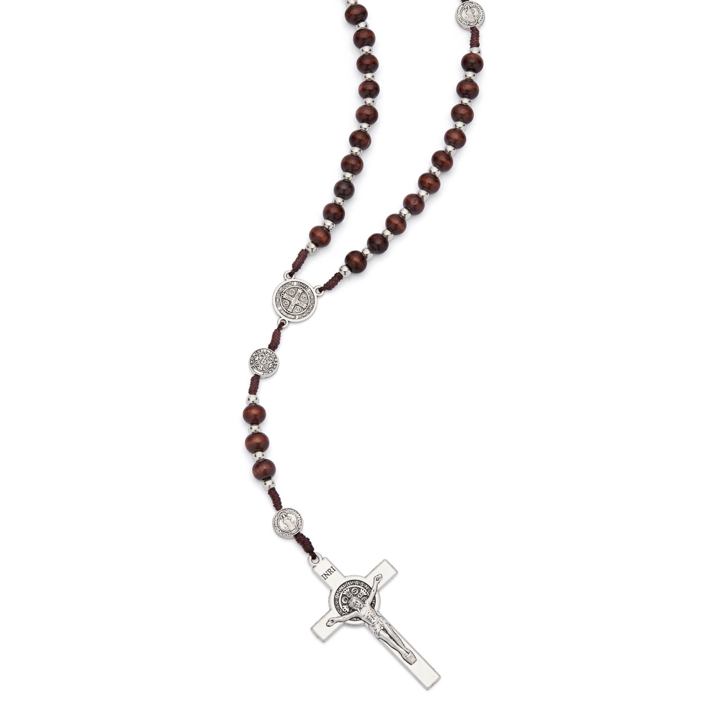 MONDO CATTOLICO ROMA Prayer Beads 42 cm (16.54 in) / 54 cm (21.26 in) / 6 mm (0.24 in) Saint Benedict Rosary with Dark Wood Beads and Metal Crucifix