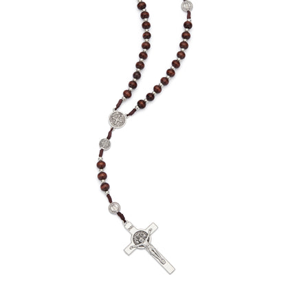 MONDO CATTOLICO ROMA Prayer Beads 42 cm (16.54 in) / 54 cm (21.26 in) / 6 mm (0.24 in) Saint Benedict Rosary with Dark Wood Beads and Metal Crucifix