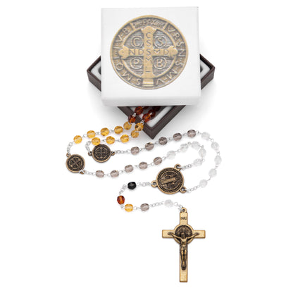 MONDO CATTOLICO ROMA Prayer Beads Saint Benedict Shade of Brown Crystal Rosary