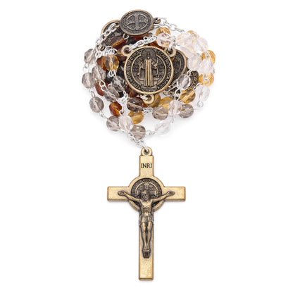 MONDO CATTOLICO ROMA Prayer Beads Saint Benedict Shade of Brown Crystal Rosary