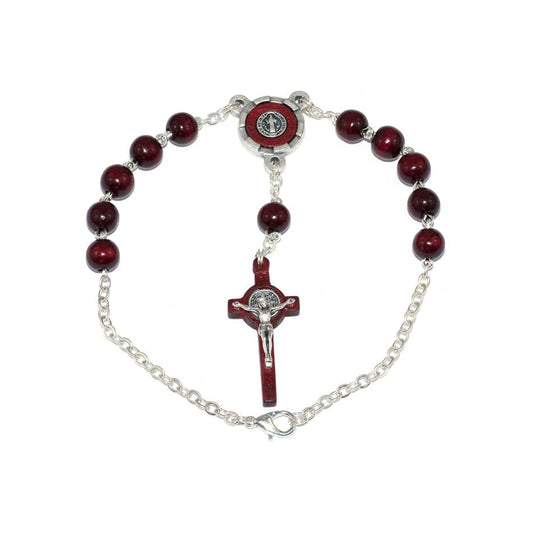 MONDO CATTOLICO Prayer Beads Saint Benedict Wooden Decade Rosary