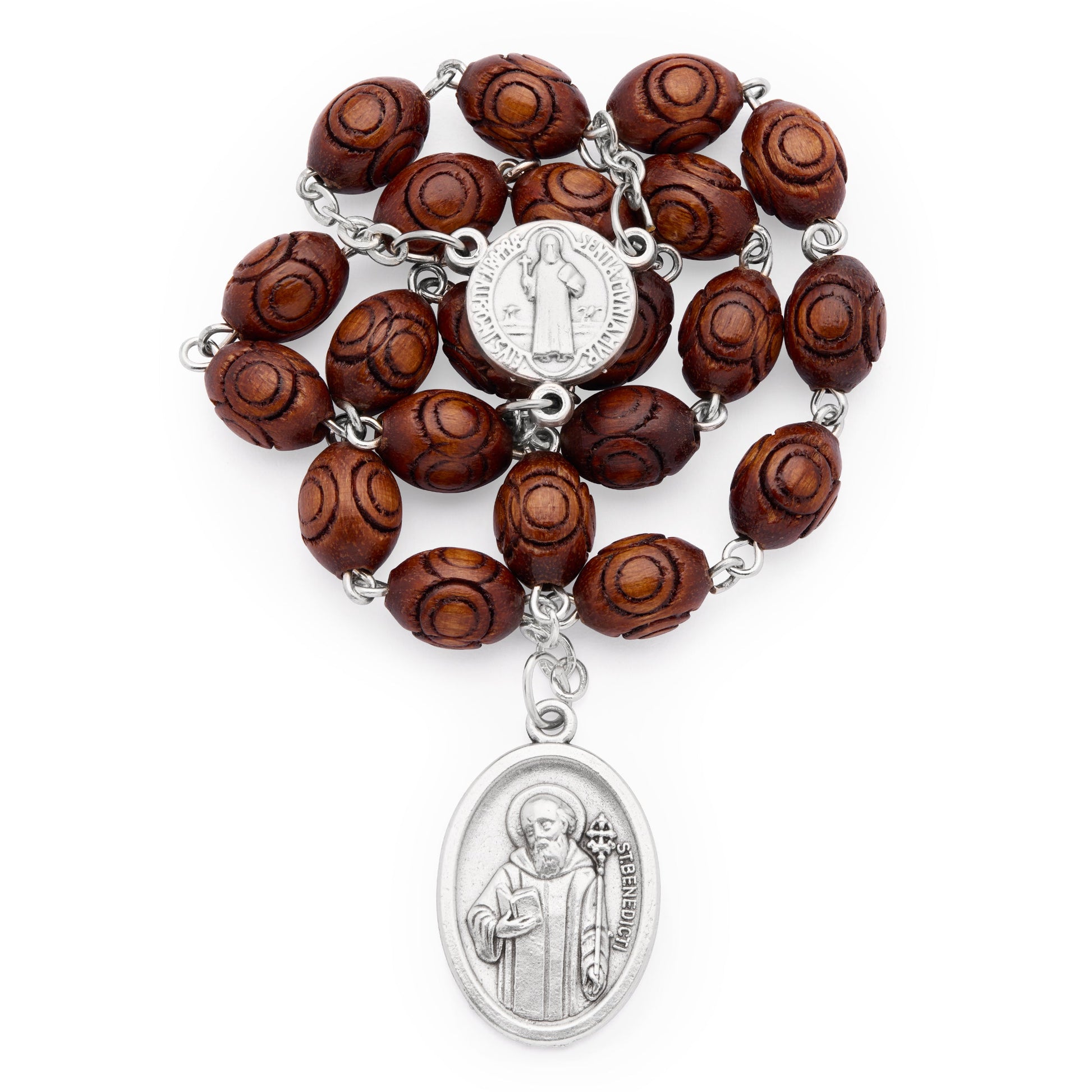 MONDO CATTOLICO ROMA Prayer Beads 18 cm (7.09 in) / 6 mm (0.24 in) Saint Benedict Wooden Devotional Rosary