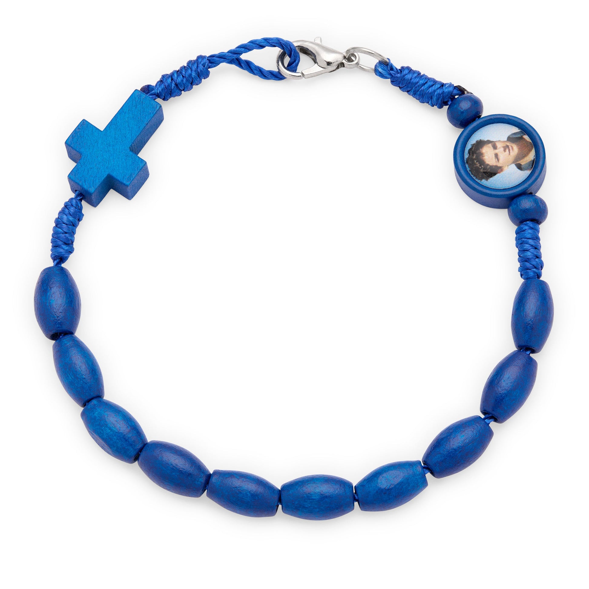 Mondo Cattolico Bracelet 21 cm (8.27 in) / 6 x 10 mm (0.24 x 0.39 in) Saint Carlo Acutis Bracelet with Blue Oval Beads