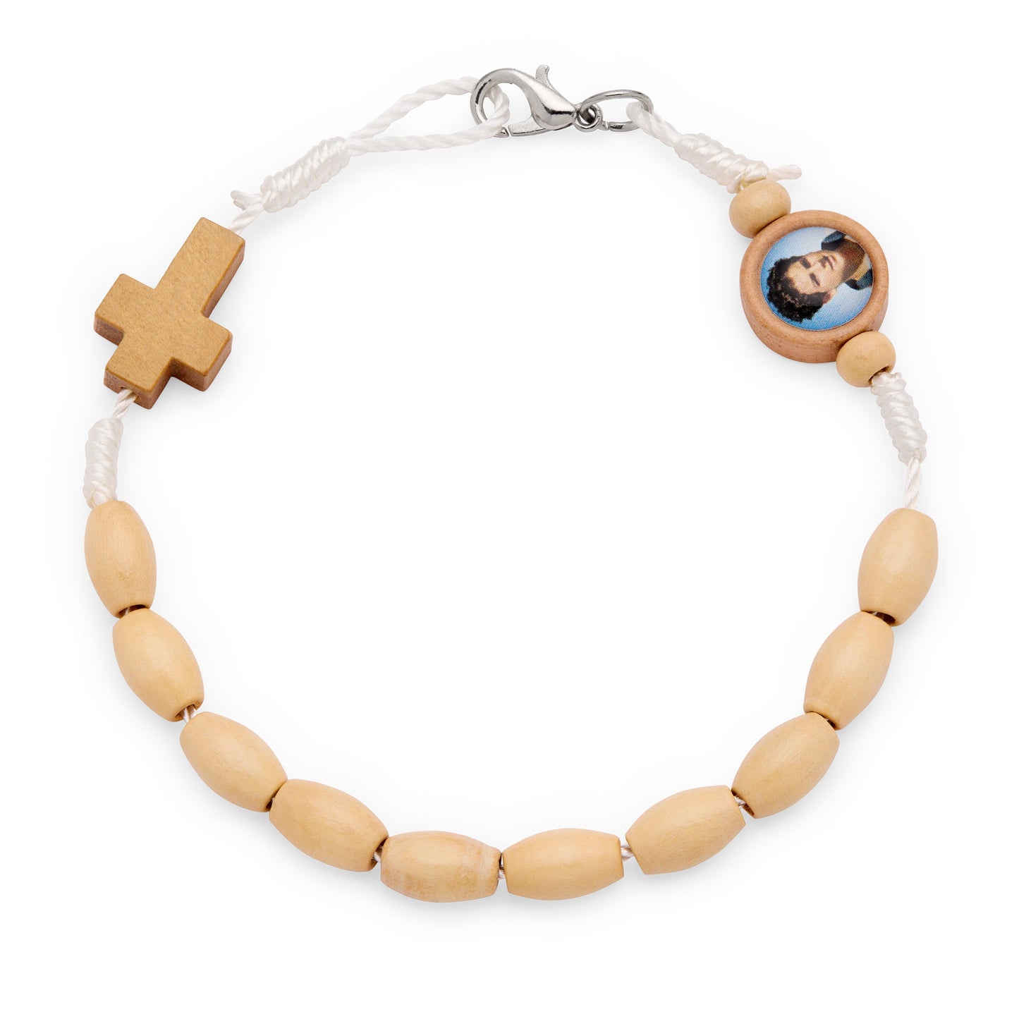 Mondo Cattolico Bracelet 21 cm (8.27 in) / 6 x 10 mm (0.24 x 0.39 in) Saint Carlo Acutis Bracelet with Wooden Beads