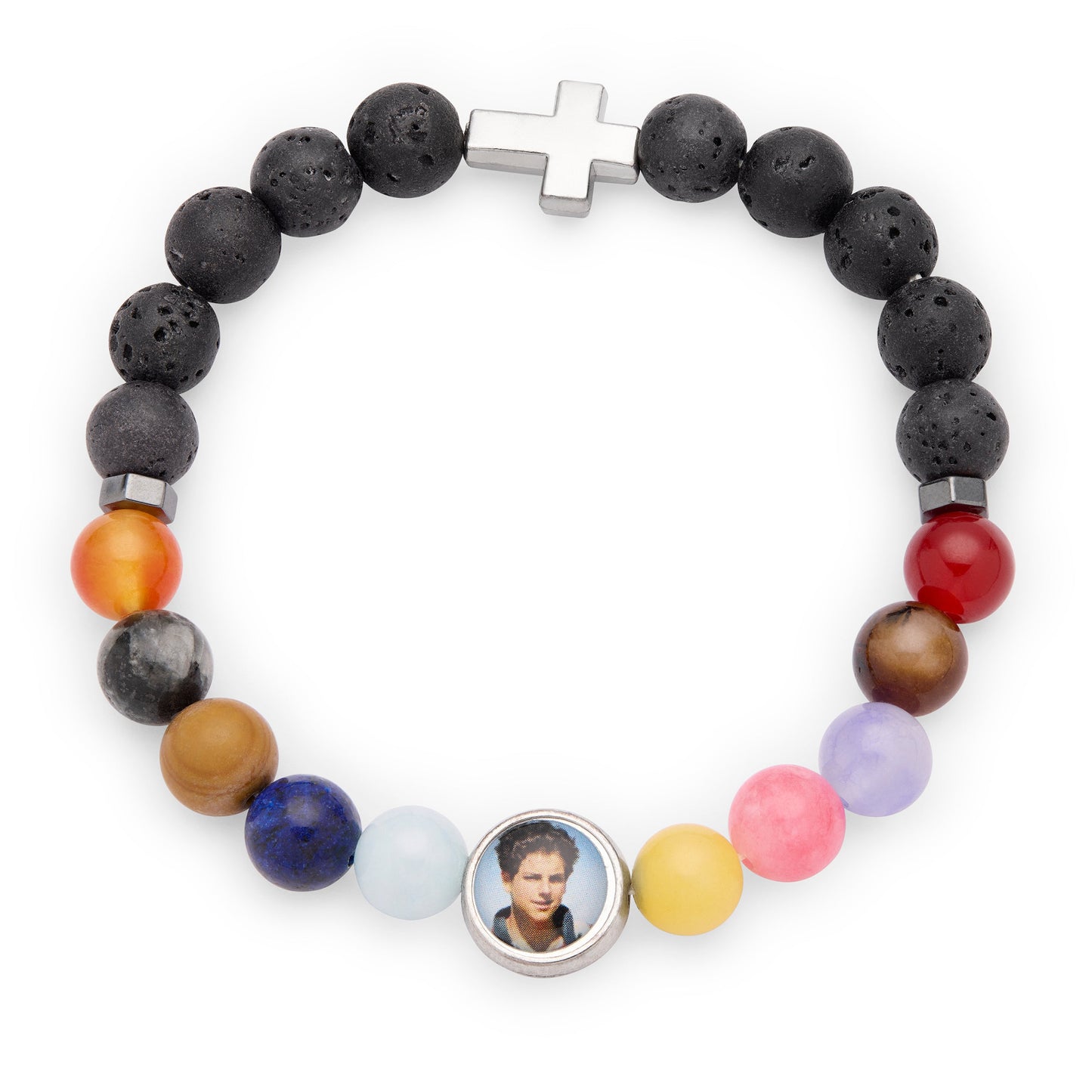 Mondo Cattolico Bracelet 6 cm (2.36 in) / 8 mm (0.31 in) Saint Carlo Acutis Elastic Bracelet with Mixed Stones