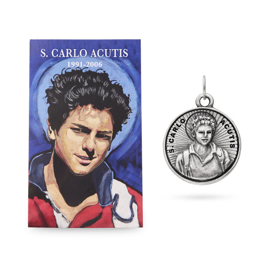 MONDO CATTOLICO ROMA Medal 22 mm (0.87 in) Saint Carlo Acutis Metal Medal with Prayer Card