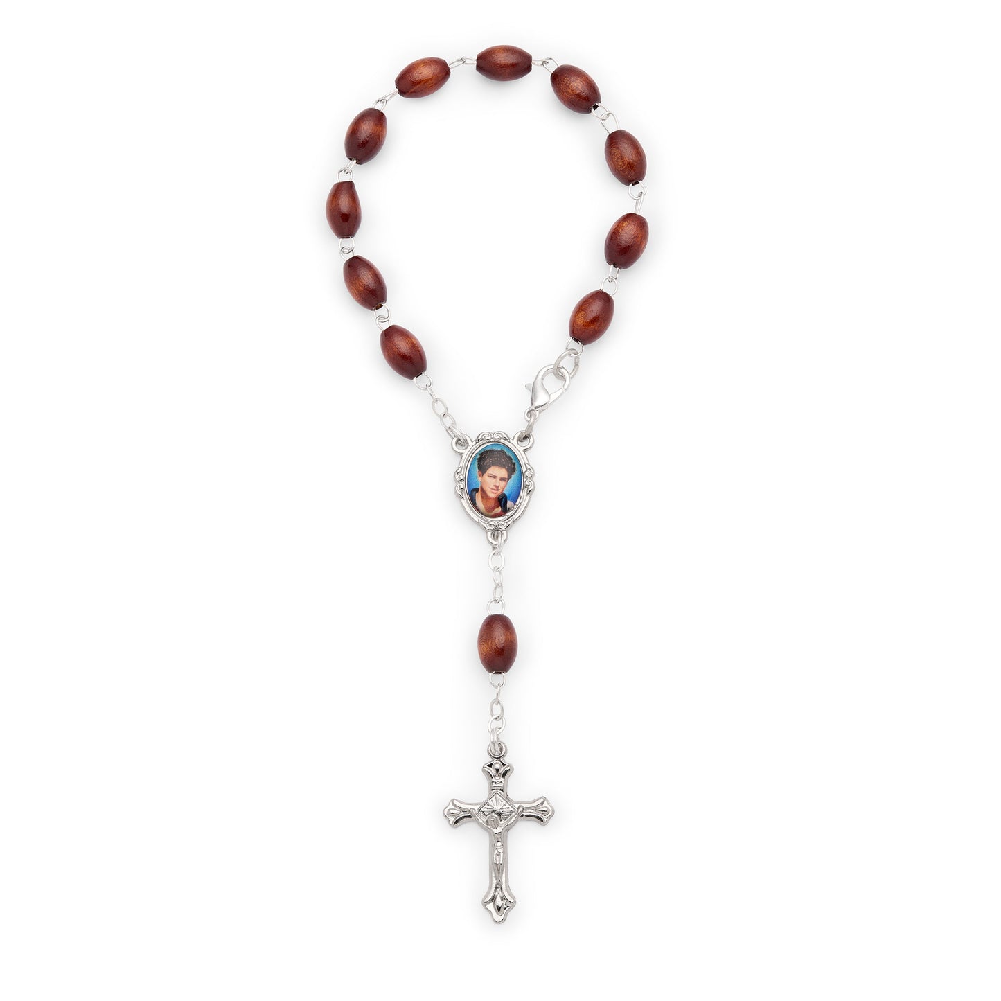 Mondo Cattolico Bracelet 18 cm (7.09 in) / mm (in) Saint Carlo Acutis One-Decade Rosary with Dark Wooden Oval Beads