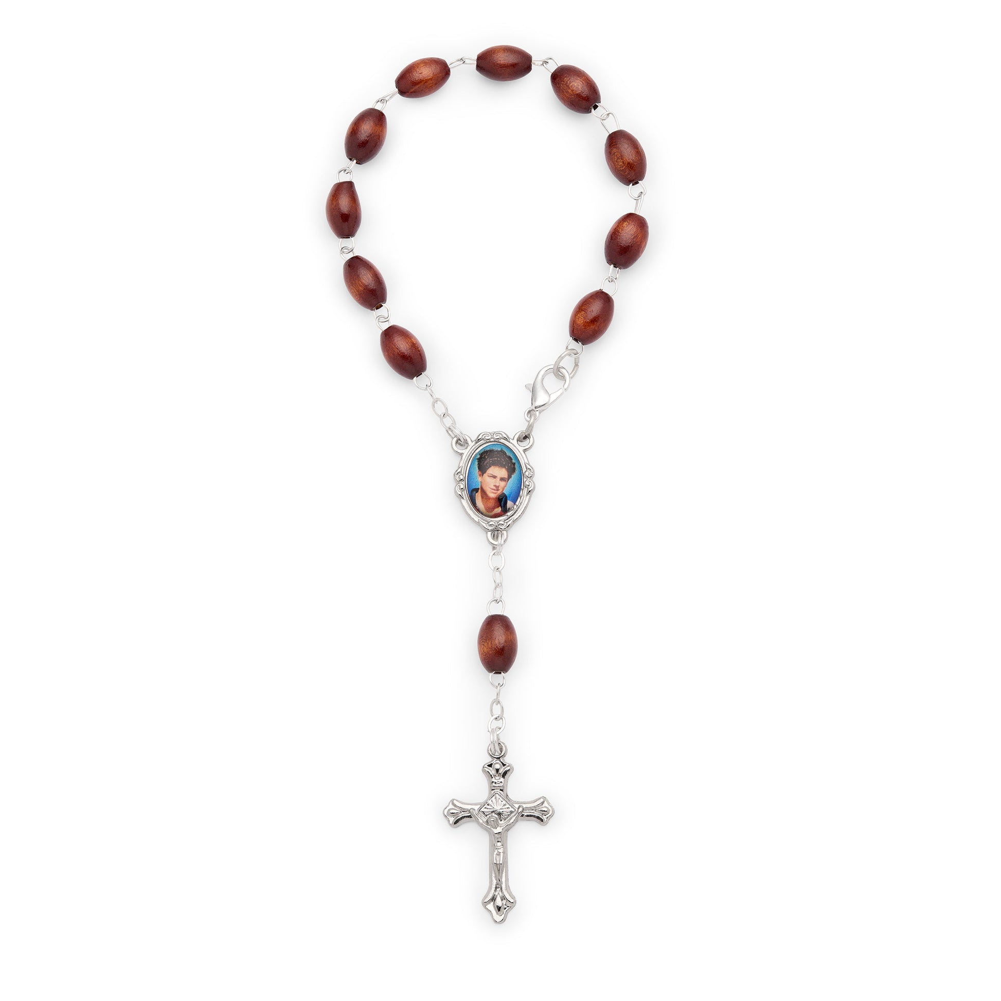Mondo Cattolico Bracelet 18 cm (7.09 in) / mm (in) Saint Carlo Acutis One-Decade Rosary with Dark Wooden Oval Beads