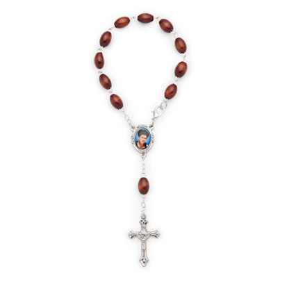 Mondo Cattolico Bracelet 18 cm (7.09 in) / mm (in) Saint Carlo Acutis One-Decade Rosary with Dark Wooden Oval Beads
