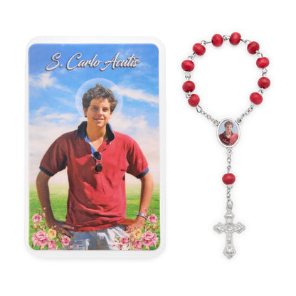 MONDO CATTOLICO ROMA Rosary 15 cm (5.91 in) / 5 mm (0.20 in) Saint Carlo Acutis One-Decade Rosary with Prayer Card