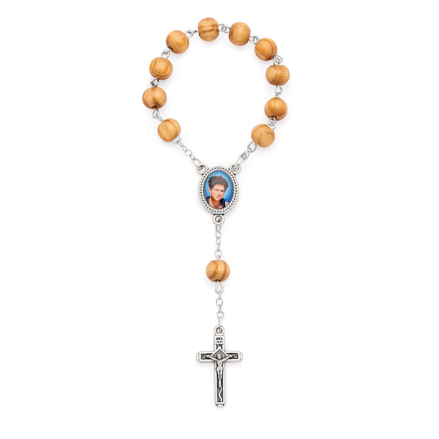 Mondo Cattolico Bracelet 18 cm (7.09 in) / mm (in) Saint Carlo Acutis One-Decade Rosary with Wooden Beads