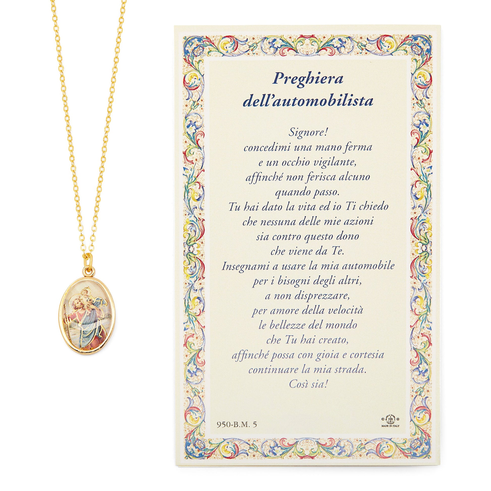 MONDO CATTOLICO Saint Christopher Prayer Card and Medal With Chain