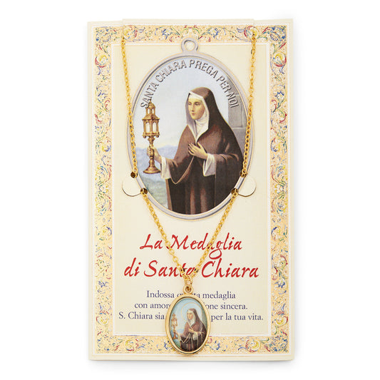 MONDO CATTOLICO Saint Clare Holy Card and Medal with the Chain